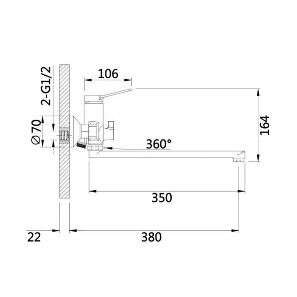 Смеситель для ванны D-Lin D147364, хром. Фото 2
