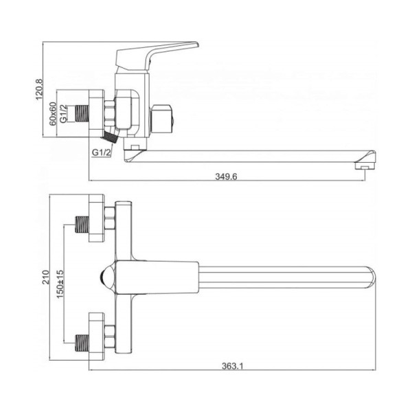 Смеситель для ванны D-Lin D147368-2, хром. Фото 2