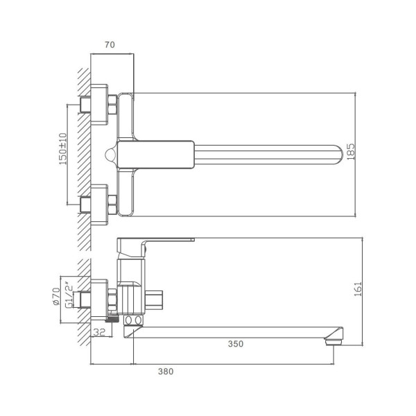 Смеситель для ванны D-Lin D147369, хром. Фото 2