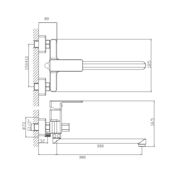 Смеситель для ванны D-Lin D147370, хром. Фото 2