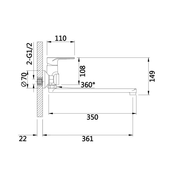 Смеситель для ванны D-Lin D147377, хром. Фото 2