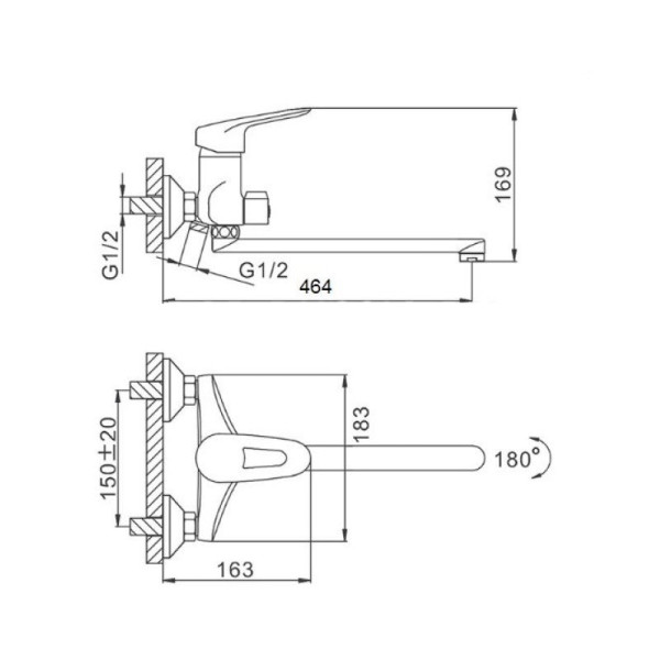 Смеситель для ванны D-Lin D147428-6, хром. Фото 2