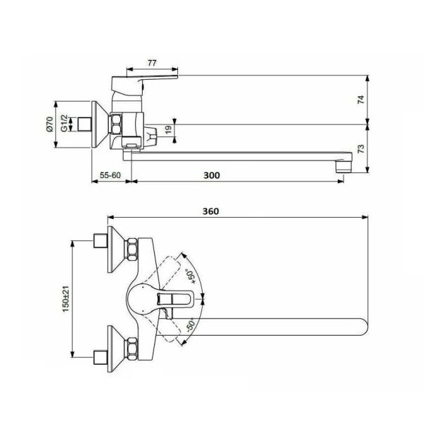 Смеситель для ванны D-Lin D147456-6, хром. Фото 2