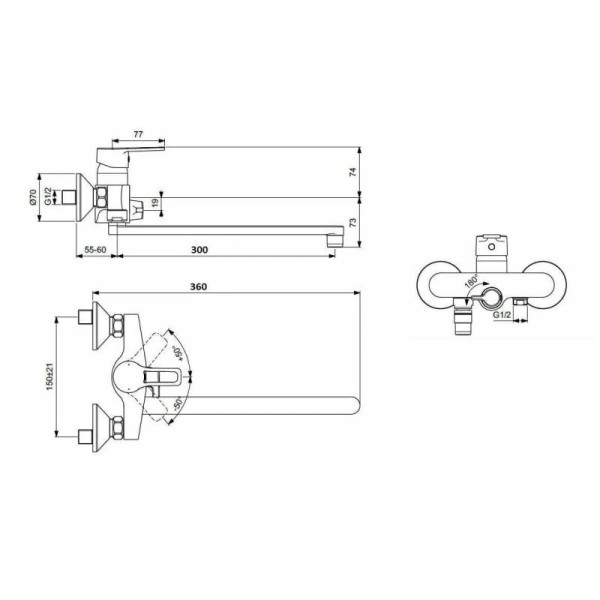 Смеситель для ванны D-Lin D147601, хром. Фото 2