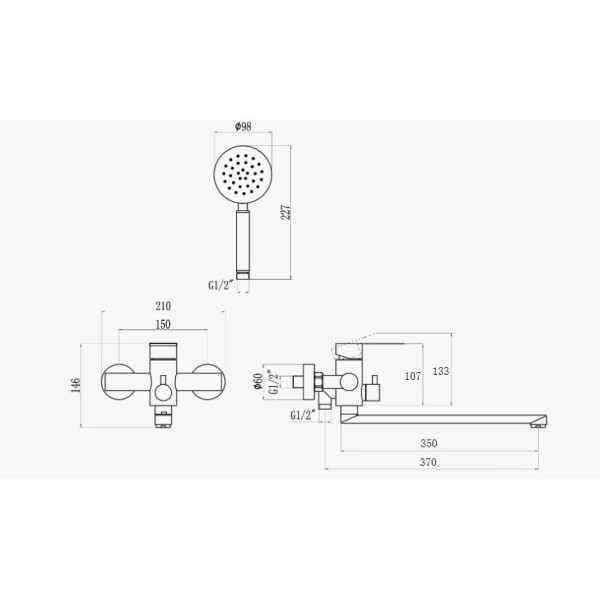 Смеситель для ванны D-Lin H147316, сатин. Фото 2