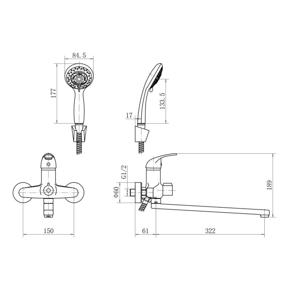 Смеситель для ванны FASHUN A2215N, хром. Фото 2