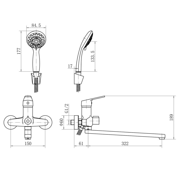 Смеситель для ванны FASHUN A2216N, хром. Фото 2