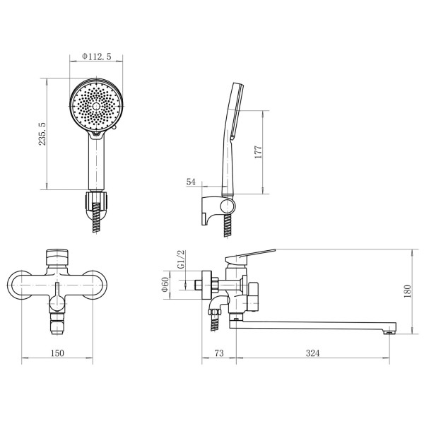 Смеситель для ванны FASHUN A2288, хром. Фото 2