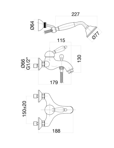 Смеситель для ванны Fiore IMPERIAL BLACK 89CR5104, хром. Фото 2