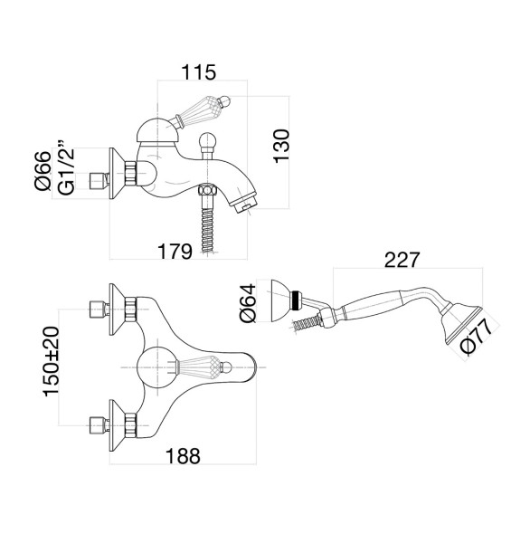 Смеситель для ванны Fiore IMPERIAL-SKY  (SWAROVSKI®) 82OO5104, золото. Фото 2
