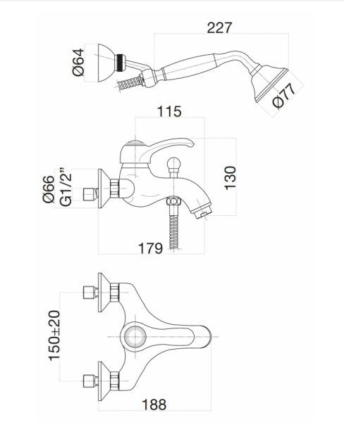Смеситель для ванны Fiore Jafar 47CO5104, хром-золото. Фото 2