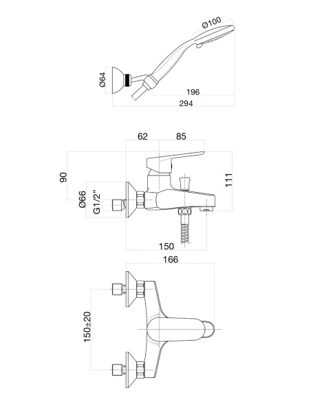 Смеситель для ванны Fiore KEVON BLACK MATT 81NN1509, черный. Фото 2