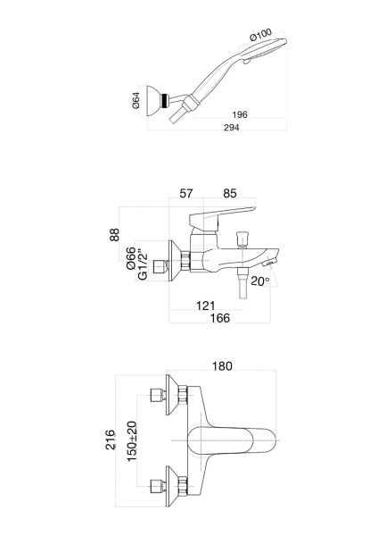 Смеситель для ванны Fiore KEVON BLACK MATT 81NN8150, черный. Фото 2
