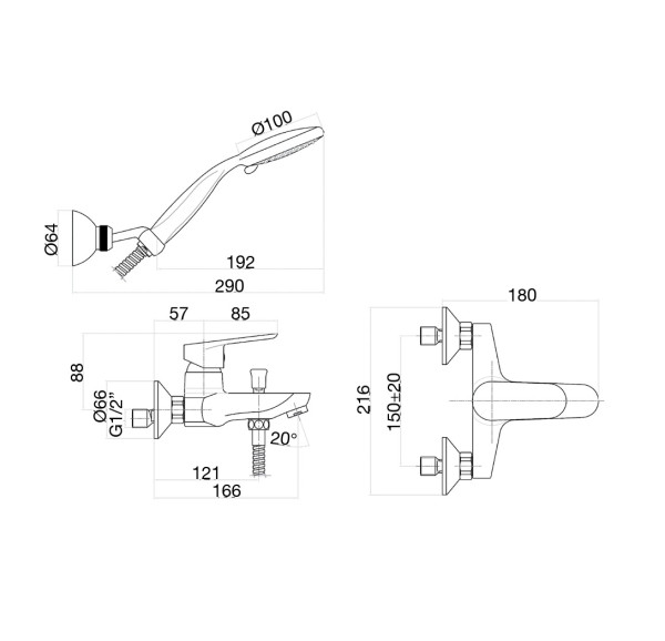 Смеситель для ванны Fiore KEVON CHIC 81BX8150, хром/черный. Фото 2