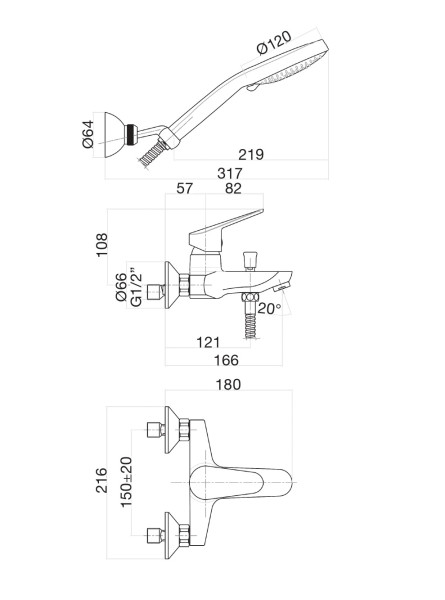 Смеситель для ванны Fiore KYRO 86CR8151, хром. Фото 2