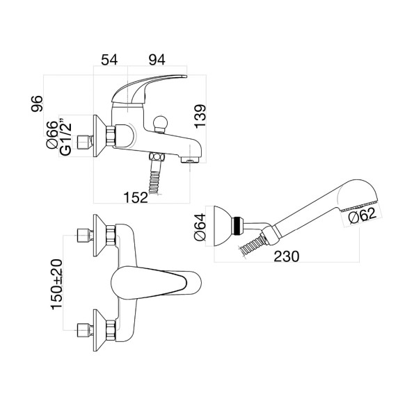 Смеситель для ванны Fiore MAX 32CR1000, хром. Фото 2