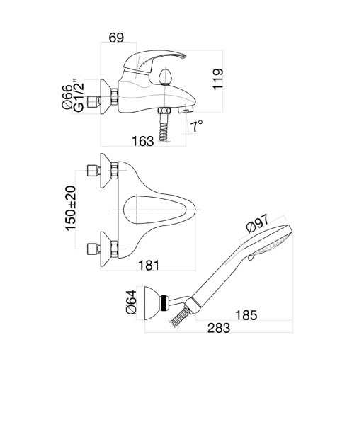 Смеситель для ванны Fiore NEXUS 43CR1402, хром. Фото 2