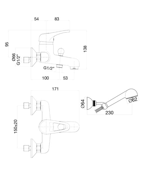 Смеситель для ванны Fiore PLANET 37CR1000, хром. Фото 2