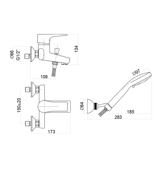 Смеситель для ванны Fiore XO 73CR7304, хром. Фото 2