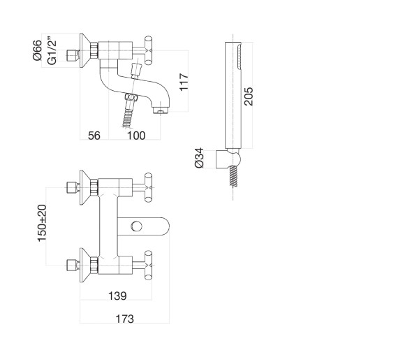Смеситель для ванны Fiore XT 25CR0510, хром. Фото 2