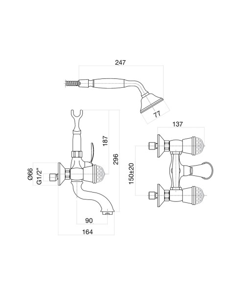 Смеситель для ванны Fiore XT SKY (SWAROVSKI®) 17CO0600, хром/золото. Фото 2