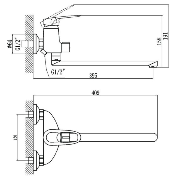 Смеситель для ванны Fmark FM2204, хром. Фото 2