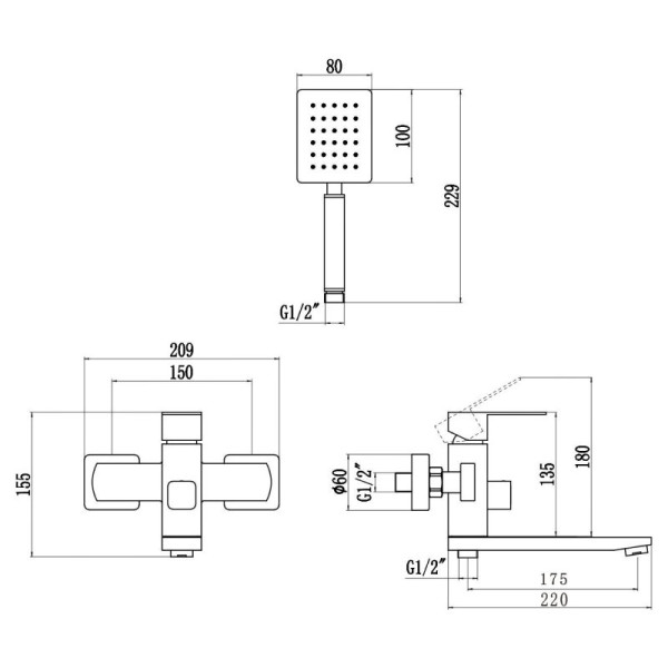 Смеситель для ванны Fmark FS8104Q, графит. Фото 2