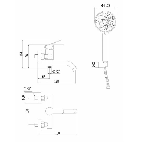 Смеситель для ванны Fmark FS8206Q, гранит. Фото 2