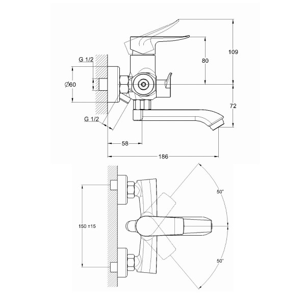 Смеситель для ванны G.Lauf GOB3-A134, хром. Фото 2