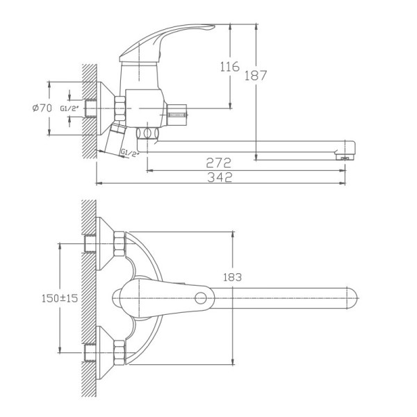 Смеситель для ванны Haiba HB2221-5, сатин. Фото 2