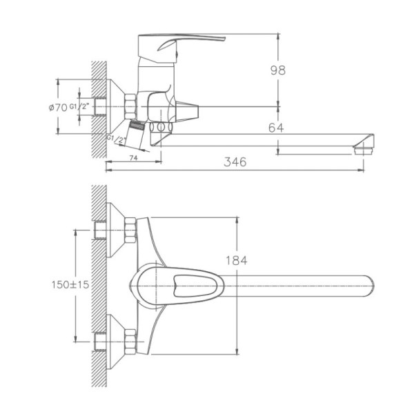 Смеситель для ванны Haiba HB2265, хром. Фото 2