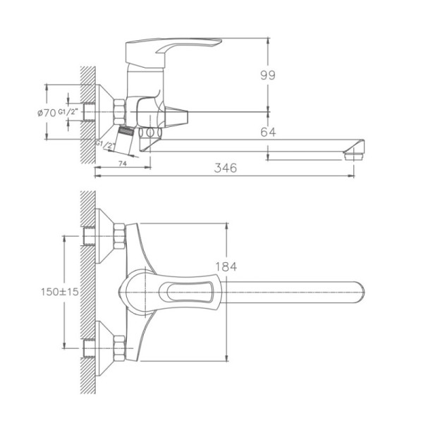 Смеситель для ванны Haiba HB2266, хром. Фото 2