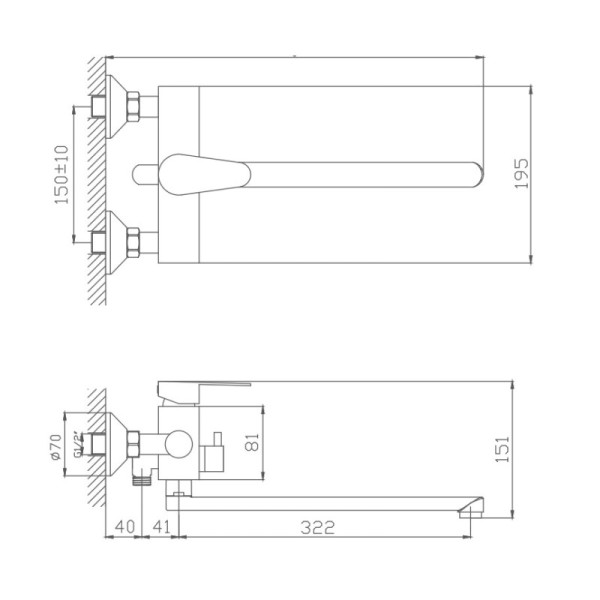 Смеситель для ванны Haiba HB22802, сталь. Фото 2