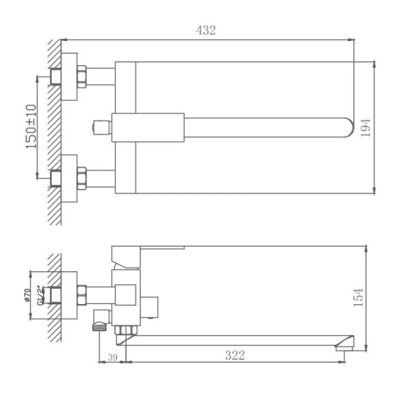 Смеситель для ванны Haiba HB22803, сталь. Фото 2