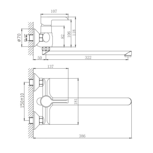 Смеситель для ванны Haiba HB22805-7, черный. Фото 2