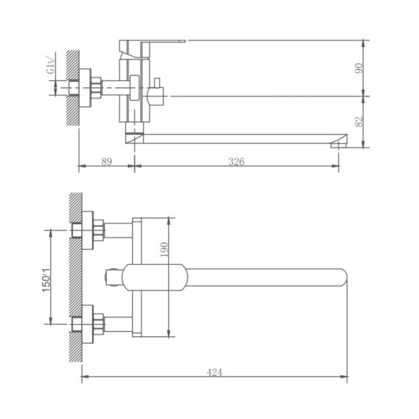 Смеситель для ванны Haiba HB22806, сталь. Фото 2