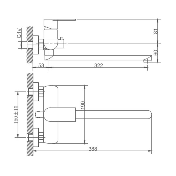 Смеситель для ванны Haiba HB22807, сталь. Фото 2