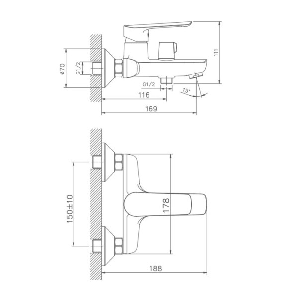 Смеситель для ванны Haiba HB60198, хром. Фото 2