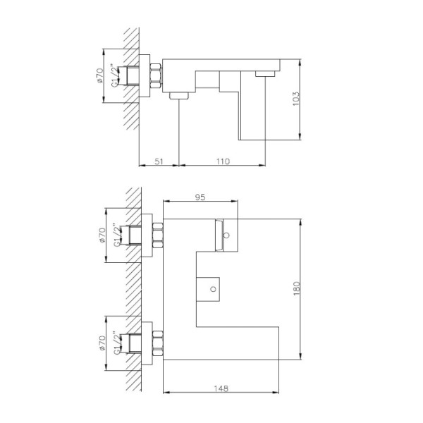 Смеситель для ванны Haiba HB60803-7, черный. Фото 2
