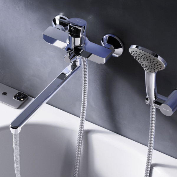 Смеситель для ванны и душа излив 300 мм, душевой набор, хром,. Фото 2