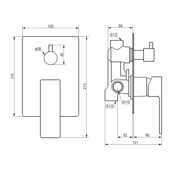 Смеситель для ванны и душа монтируемый в стену. Фото 4