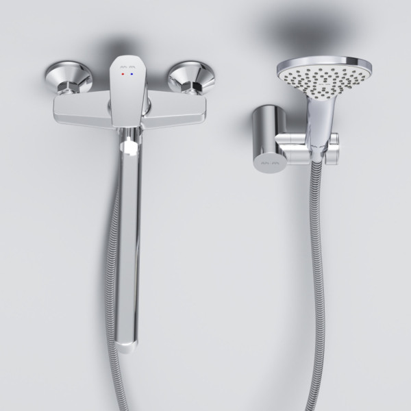 Смеситель для ванны и душа с длинным изливом c душевым набором. Фото 4