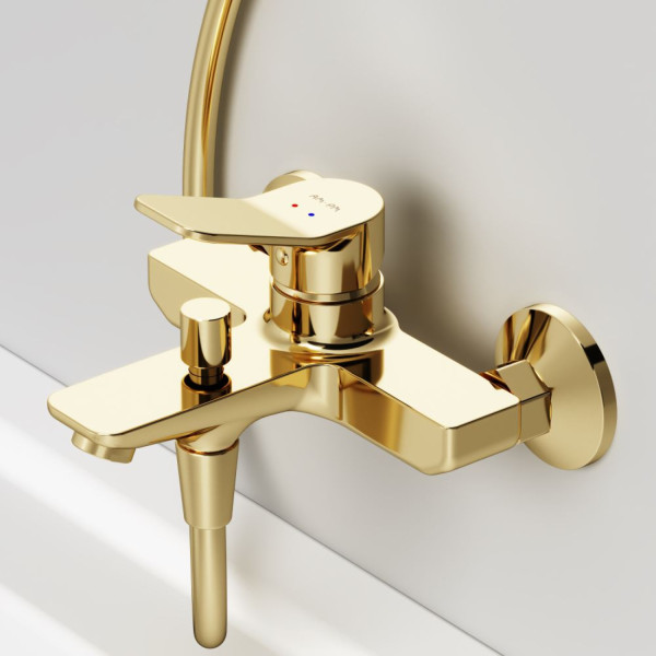 Смеситель для ванны и душа, золото. Фото 5