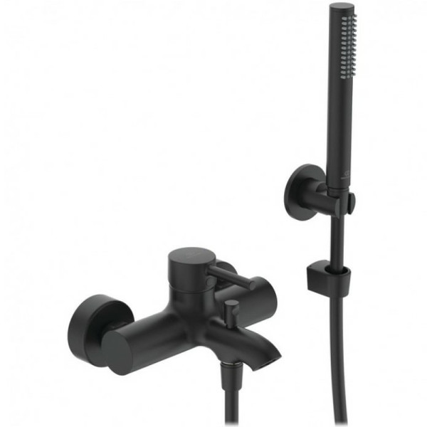 Смеситель для ванны Ideal Standard Ceraline с душевым гарнитуром, керамический картридж, черный шелк (BC270XG). Фото 1