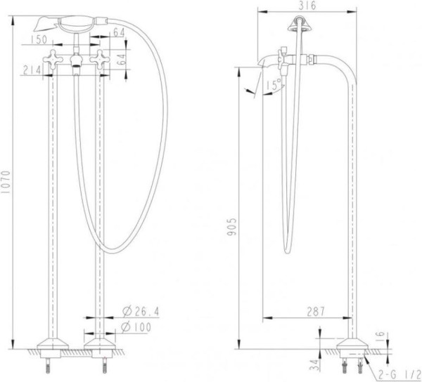 Смеситель для ванны напольный Bravat Summer Rain F677111C-B, хром. Фото 2