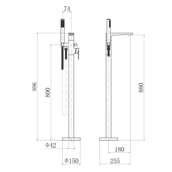Смеситель для ванны напольный FASHUN A3085-7, чёрный. Фото 2