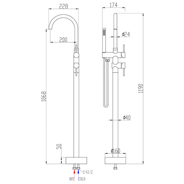 Смеситель для ванны напольный Olive s BALEAR 13624BL, хром. Фото 2