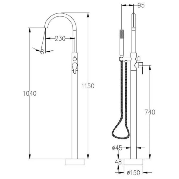 Смеситель для ванны напольный Savol S-SUS8801, сатин. Фото 2