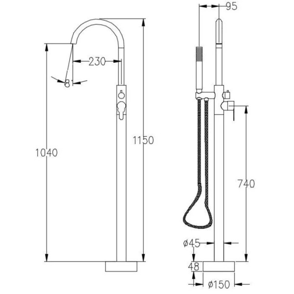 Смеситель для ванны напольный Savol S-SUS8802, сатин. Фото 2