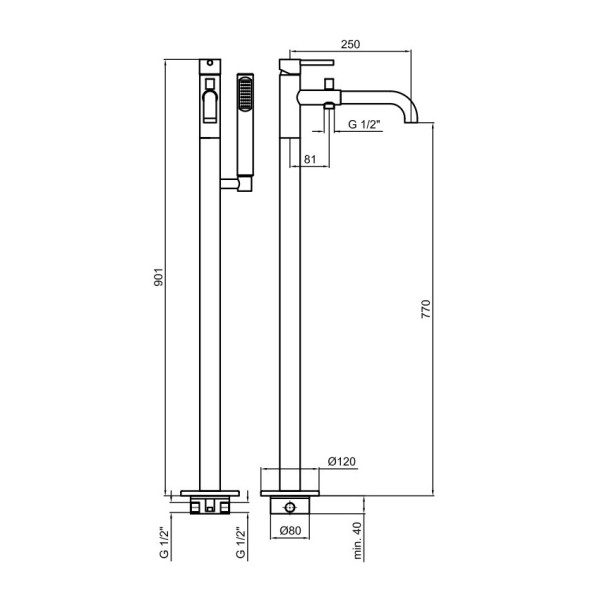 Смеситель для ванны напольный Webert Elio EL851101560, черный. Фото 2
